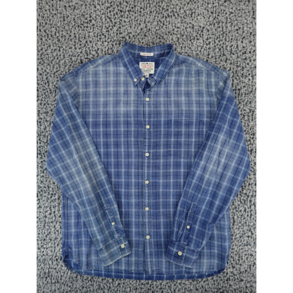 Lucky Brand Mens XL‎ Blue Plaid California Fit Button Down Long Sleeve Shirt